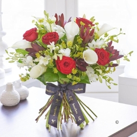 Luxury Red Rose and White Calla Lily Hand tied *