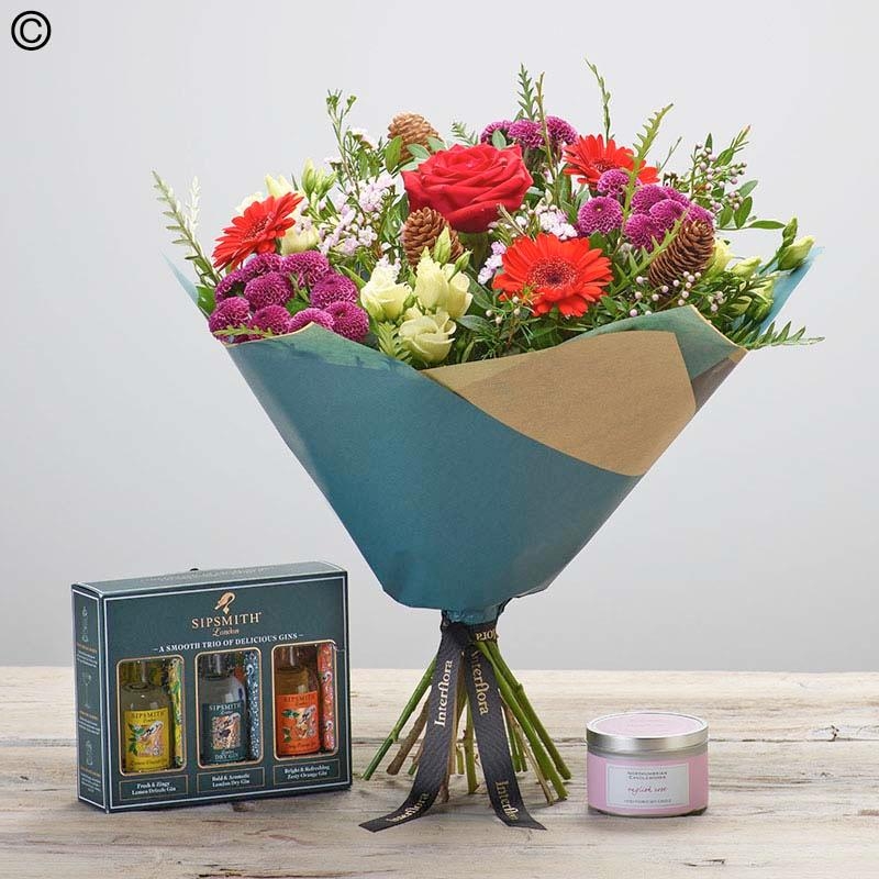 Christmas Hand tied with Gin Trio and Candle